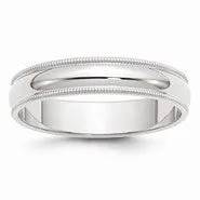 10k White Gold 5mm Milgrain Half Round Wedding Band Ring