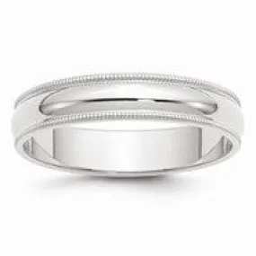10k White Gold 5mm Milgrain Half Round Wedding Band Ring