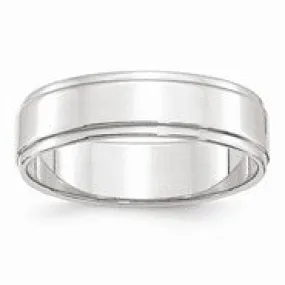 10k White Gold 6mm Flat with Step Edge Wedding Band Ring