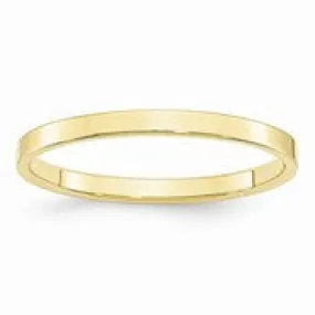 10k Yellow Gold 2mm Lightweight Flat Wedding Band Ring