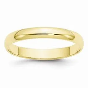 10k Yellow Gold 3mm Lightweight Half Round Wedding Band Ring