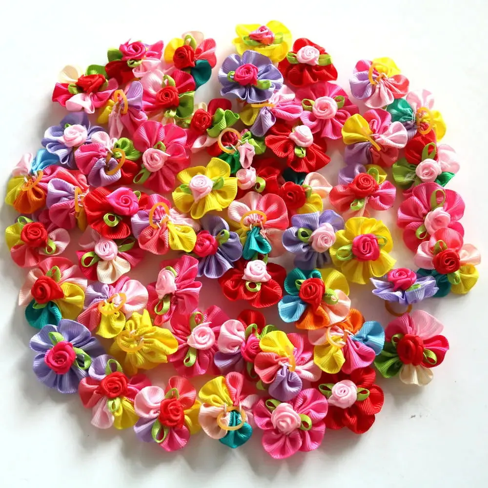 10pcs /20pcs/30pcs New Various Style Pet Dog Bows Pet Hair Bows Rubber Bands with Diamond Dog Bow Grooming Supplies Wholesale
