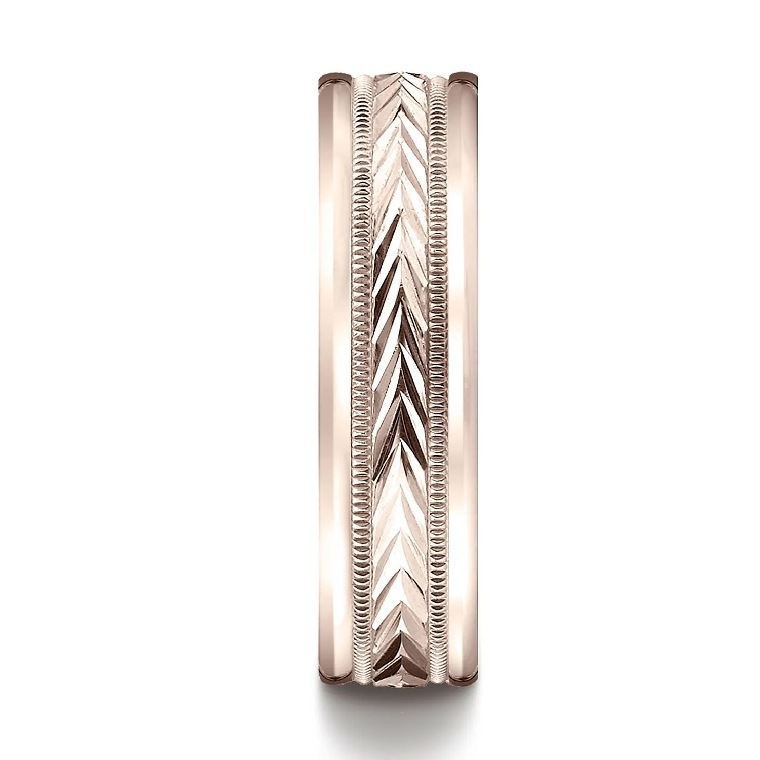 14k Rose Gold 6mm Comfort-fit Harvest Of Love Round Edge Carved Design Band