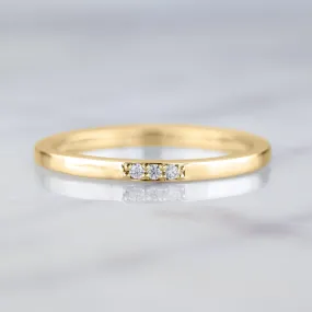 14k Yellow Gold 3 Diamond Wedding Band, Rectangle Style