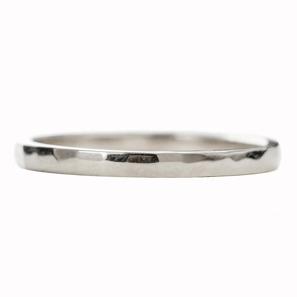 1.7mm Square Platinum Wedding Band, Hammered Polished