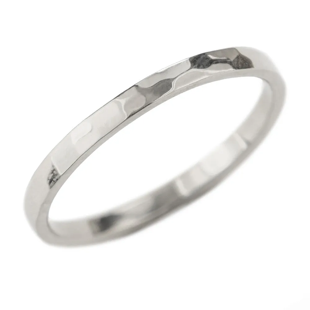 1.7mm Square Platinum Wedding Band, Hammered Polished