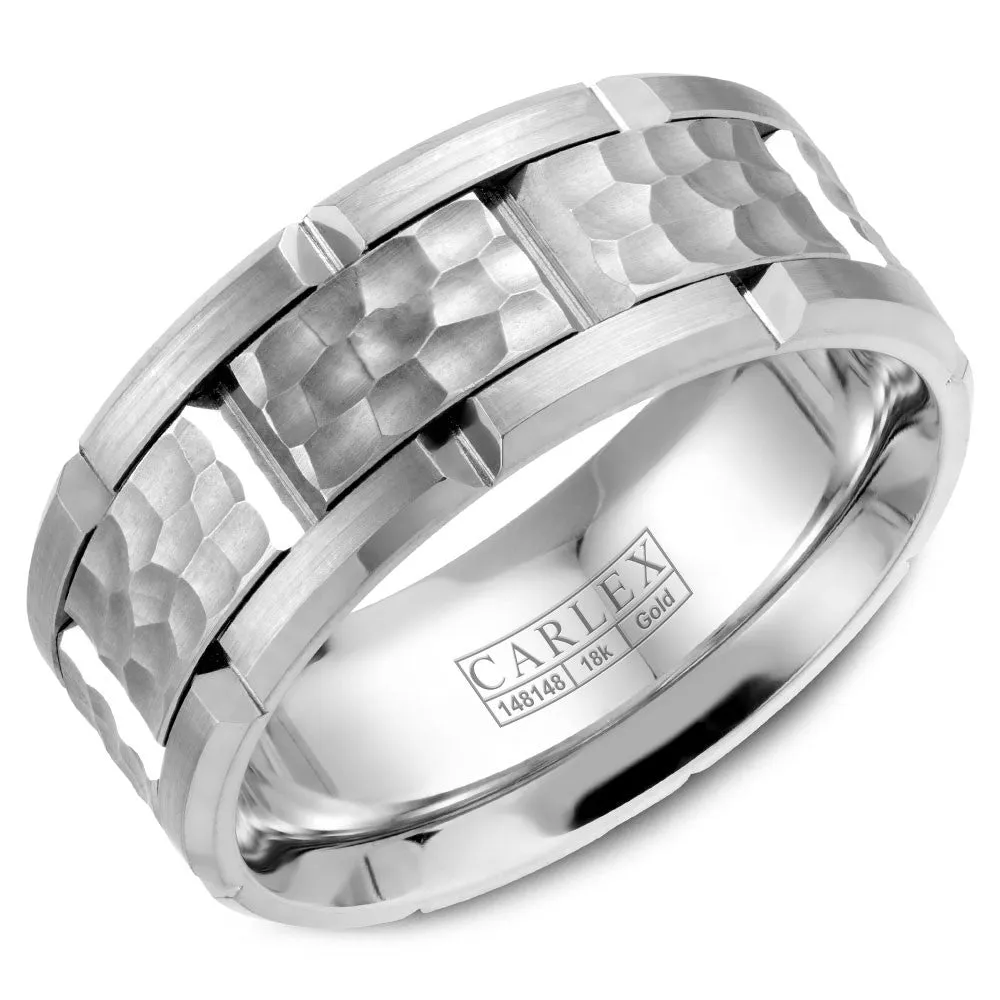 18K Gold Notched Hammered Band