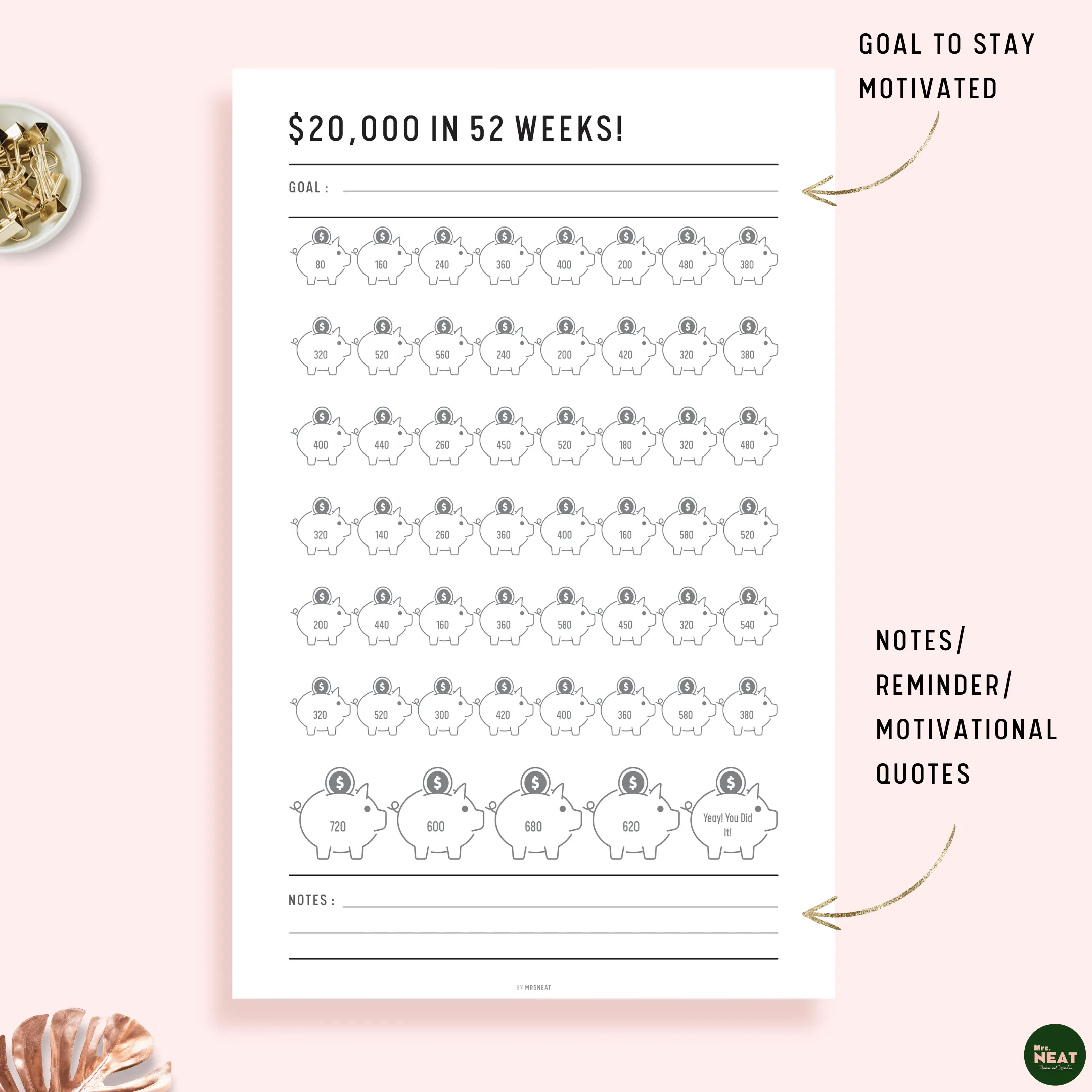 $20,000 Savings Challenge in 52 Weeks - M026