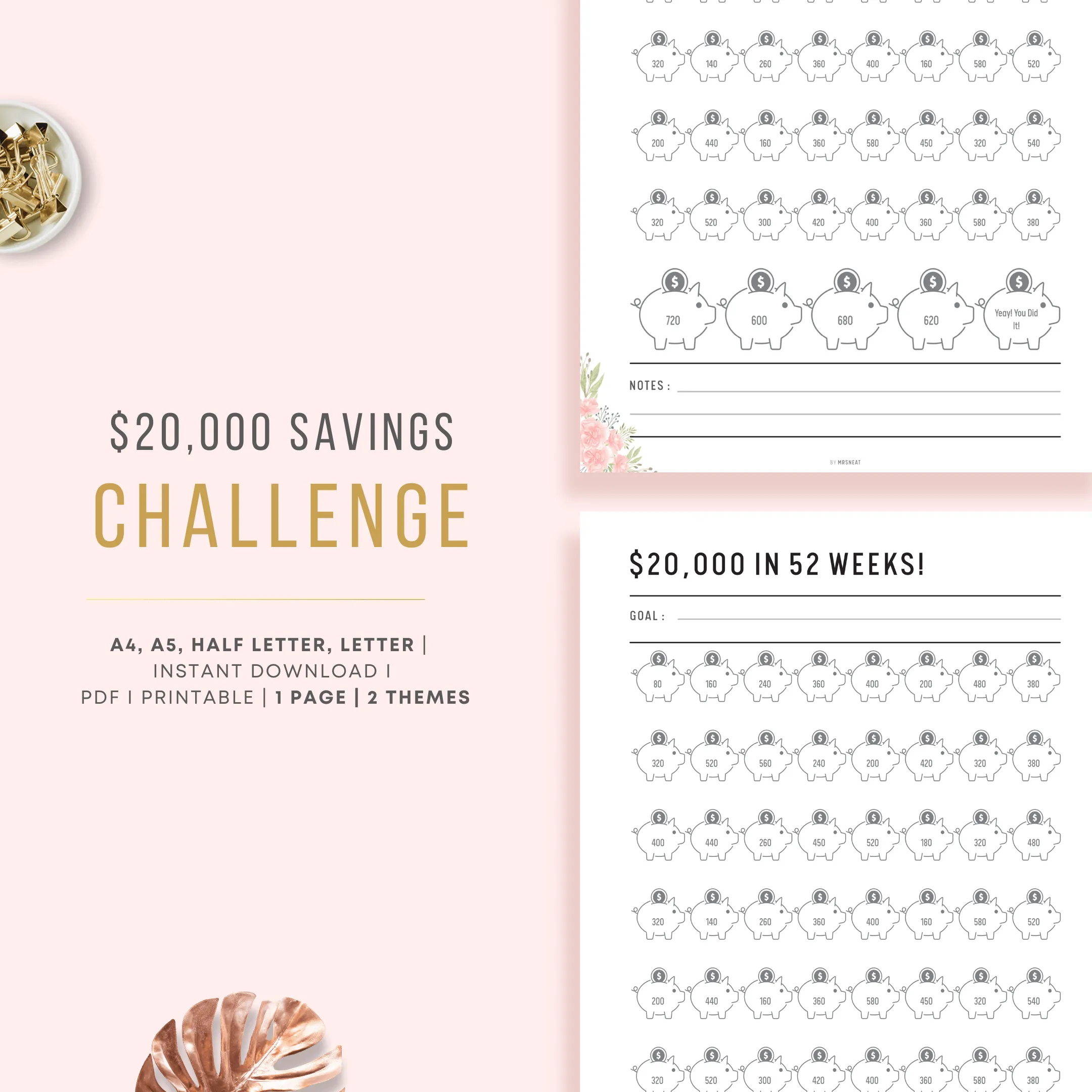 $20,000 Savings Challenge in 52 Weeks - M026