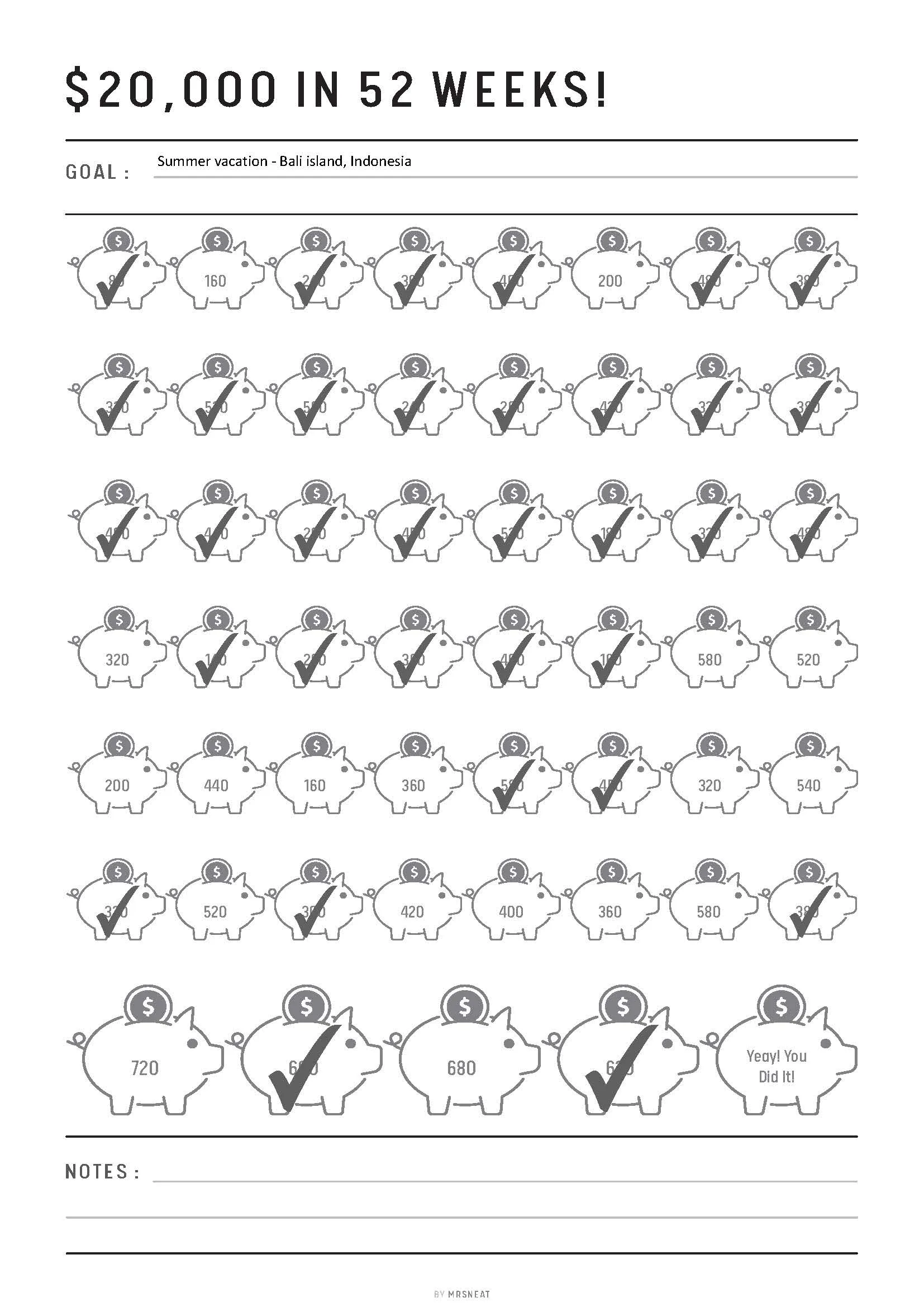 $20,000 Savings Challenge in 52 Weeks - M026