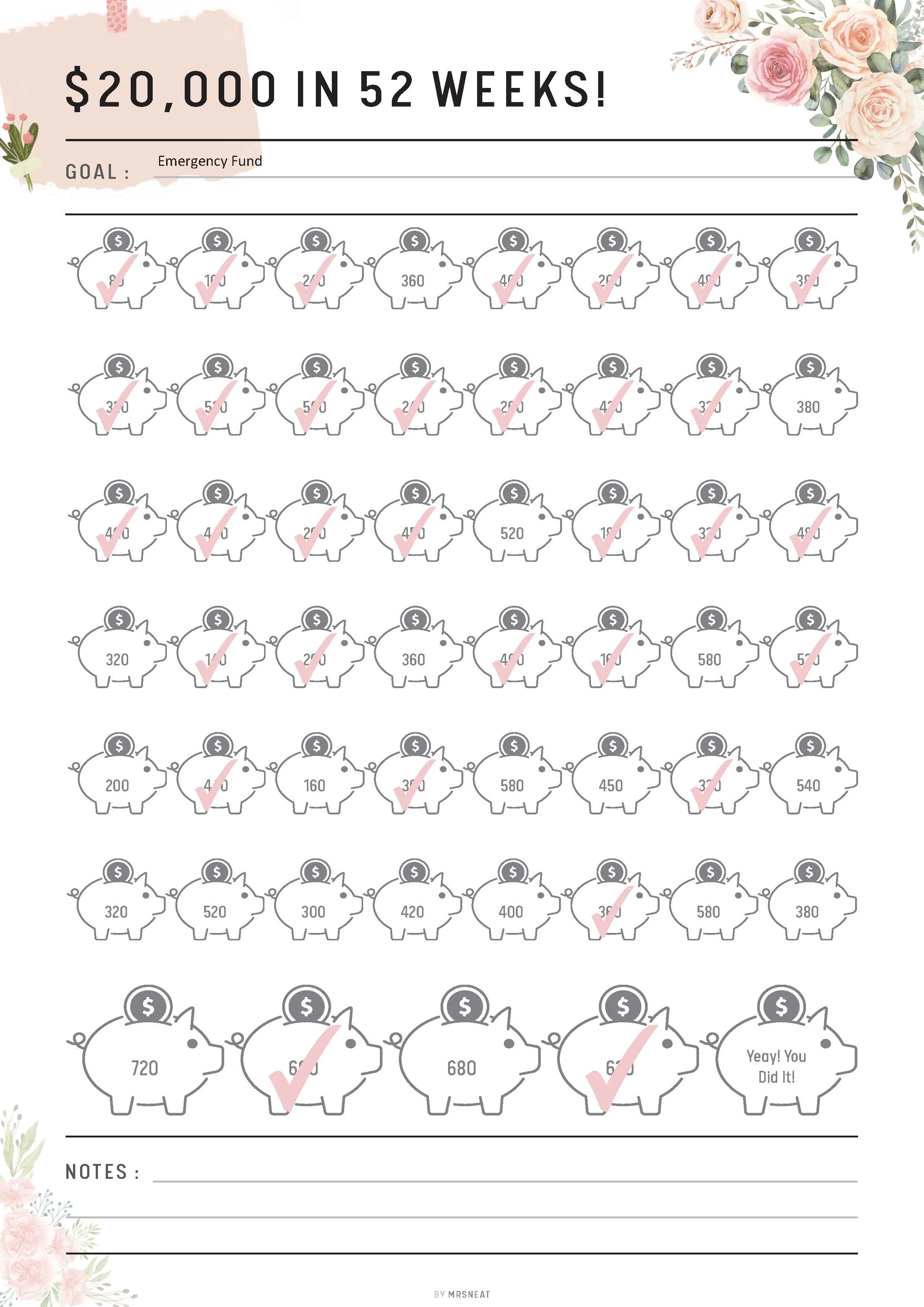 $20,000 Savings Challenge in 52 Weeks - M026
