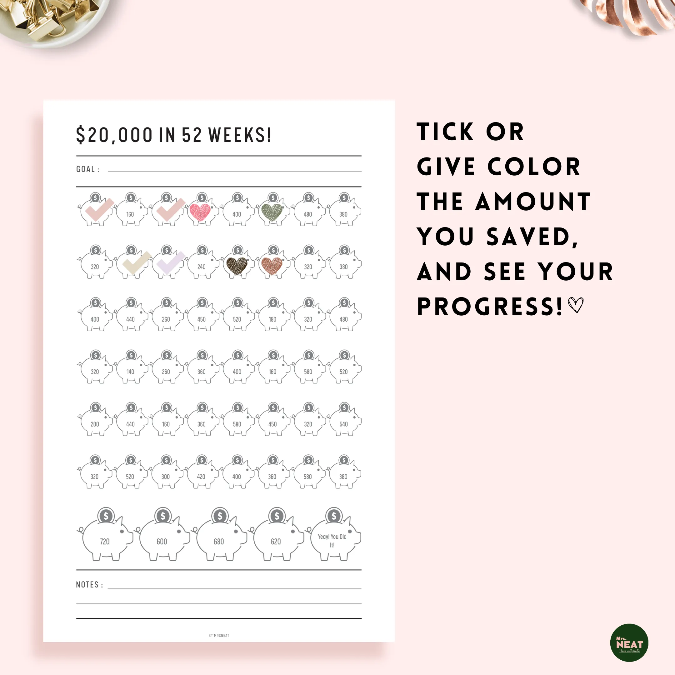 $20,000 Savings Challenge in 52 Weeks - M026