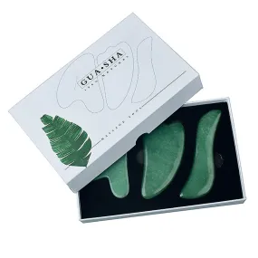3Pcs Set With Gift Box Gua Sha Board Green Aventurine Face Massage Tool Back Head Foot Scraper Acupuntura Therapy Crystal Stone Massager Fa1374
