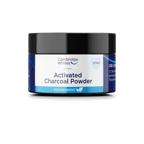 Activated Charcoal Natural Teeth Whitening Powder by Cambridge Whites - Daily Use, Absorbs Bacteria , Added Peppermint Oil for Fresh Breath