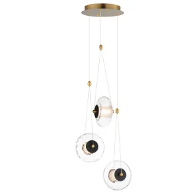 Amulet LED Pendant in Black & Natural Aged Brass