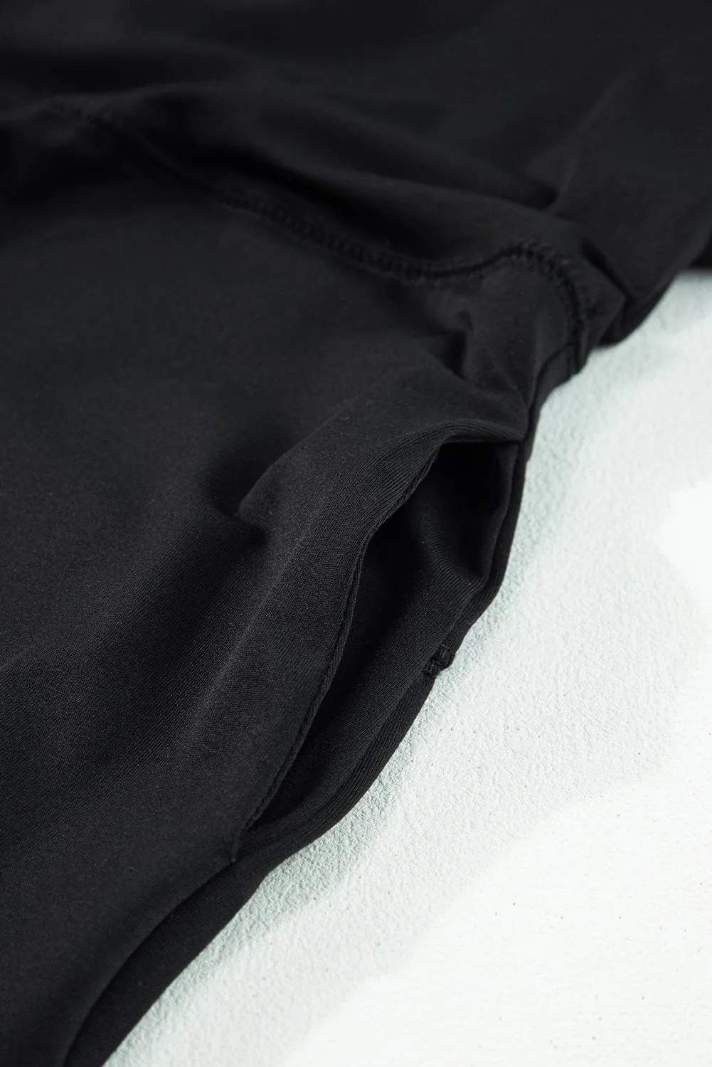 Black Sheath Waist Athleisure Jumpsuit with Short Sleeves