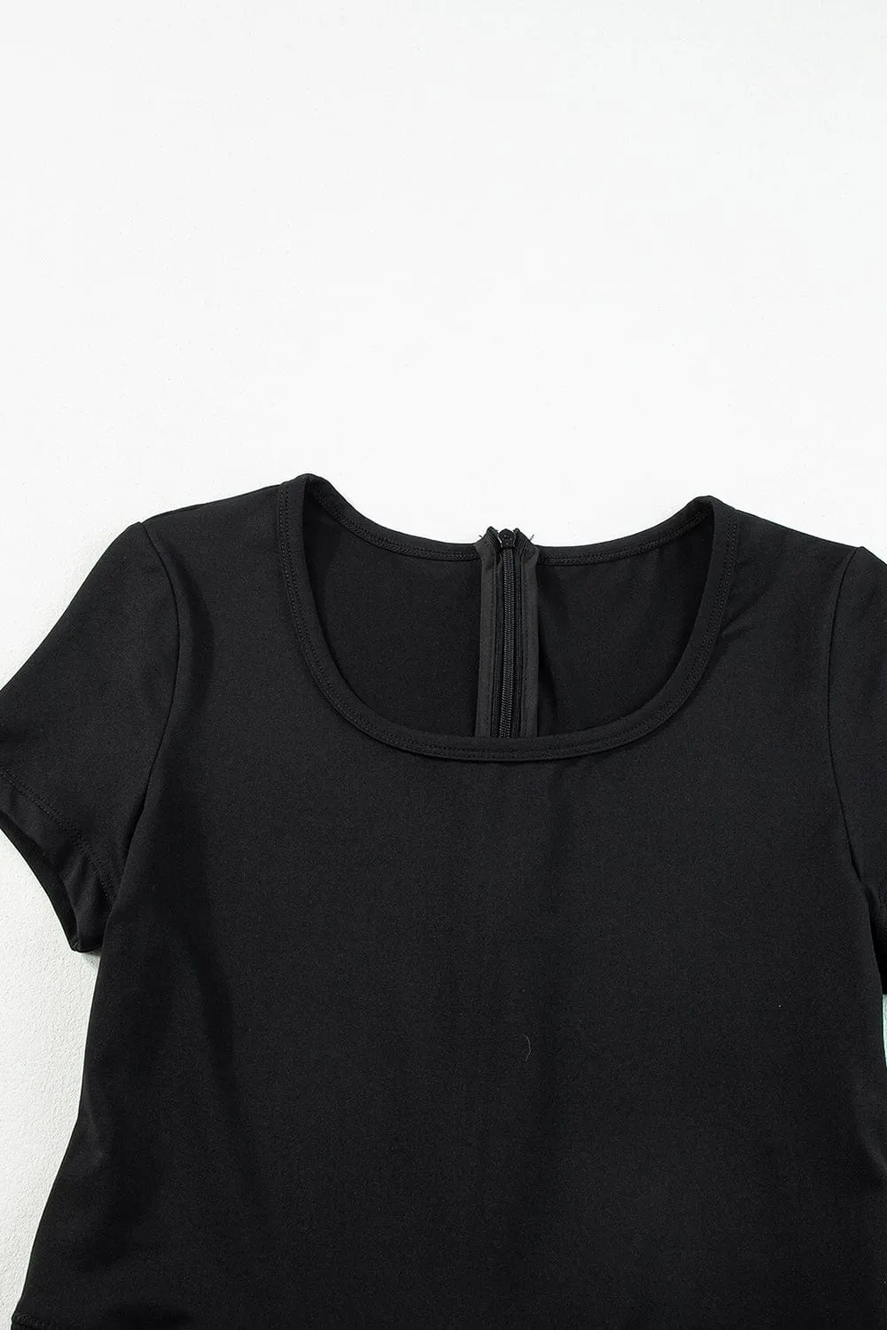 Black Sheath Waist Athleisure Jumpsuit with Short Sleeves