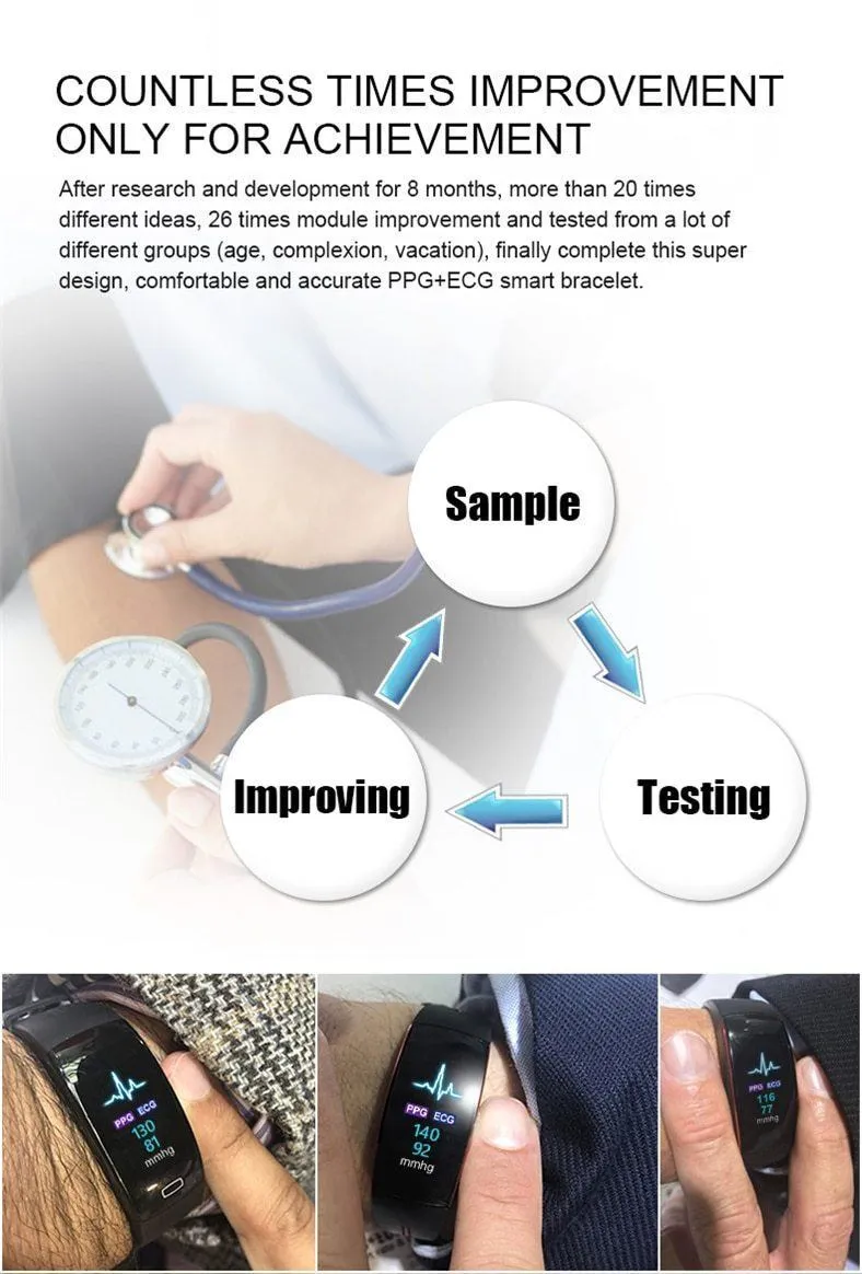 Blood Pressure Smart Band Heart Rate Bracelet Fitness Tracker Watch Intelligent Wristband