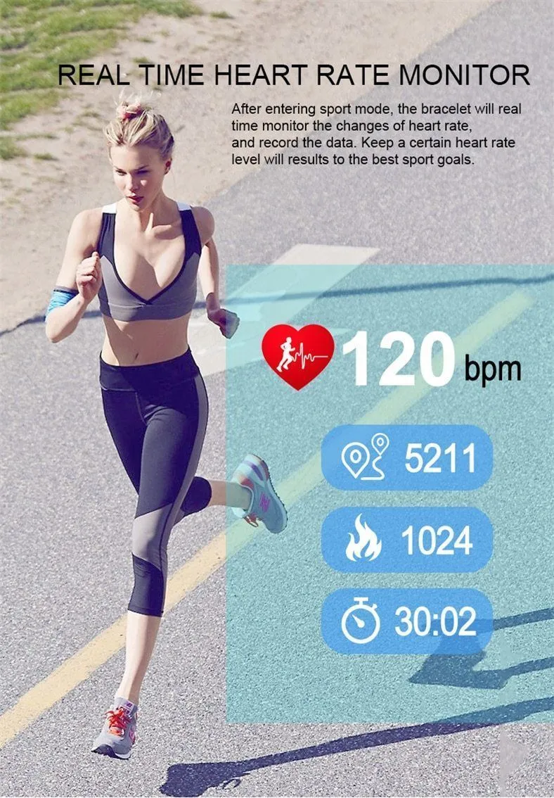 Blood Pressure Smart Band Heart Rate Bracelet Fitness Tracker Watch Intelligent Wristband