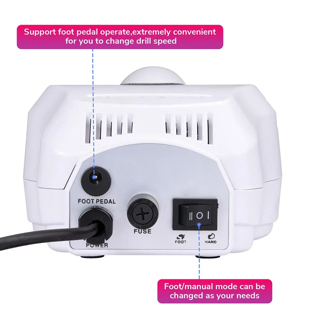 Byootique Electric Nail File Manicure Nail Care w/ 6 Bits Foot Pedal