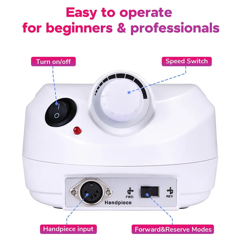 Byootique Electric Nail File Manicure Nail Care w/ 6 Bits Foot Pedal