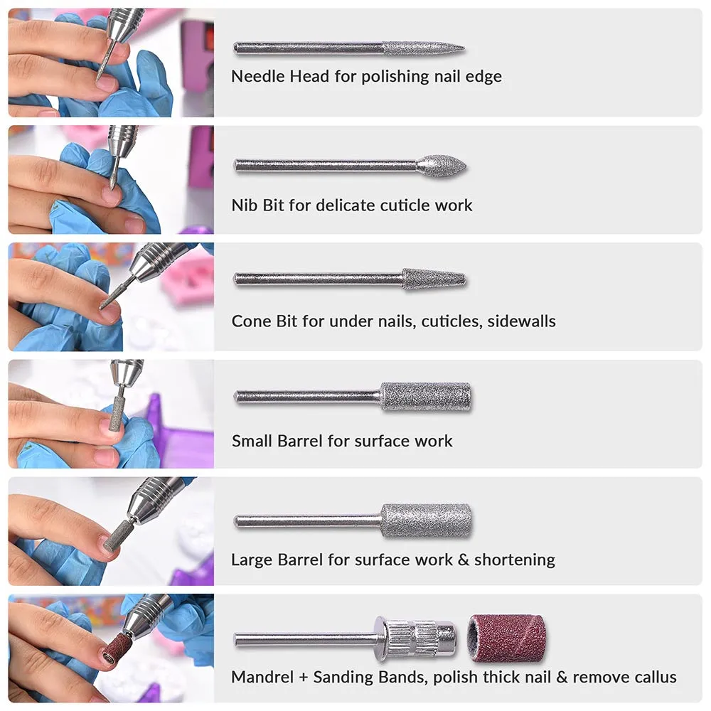Byootique Electric Nail File Manicure Nail Care w/ 6 Bits Foot Pedal