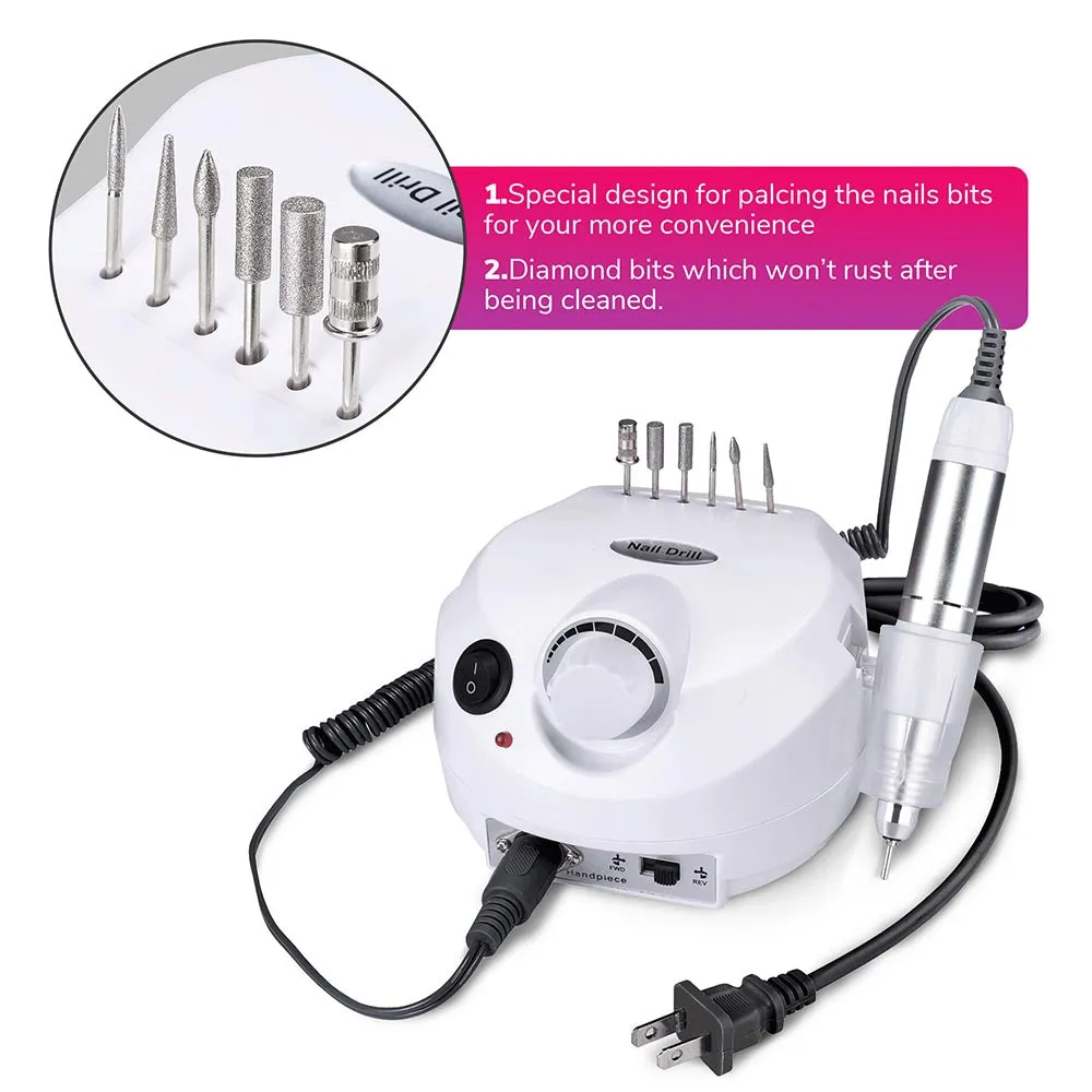 Byootique Electric Nail File Manicure Nail Care w/ 6 Bits Foot Pedal