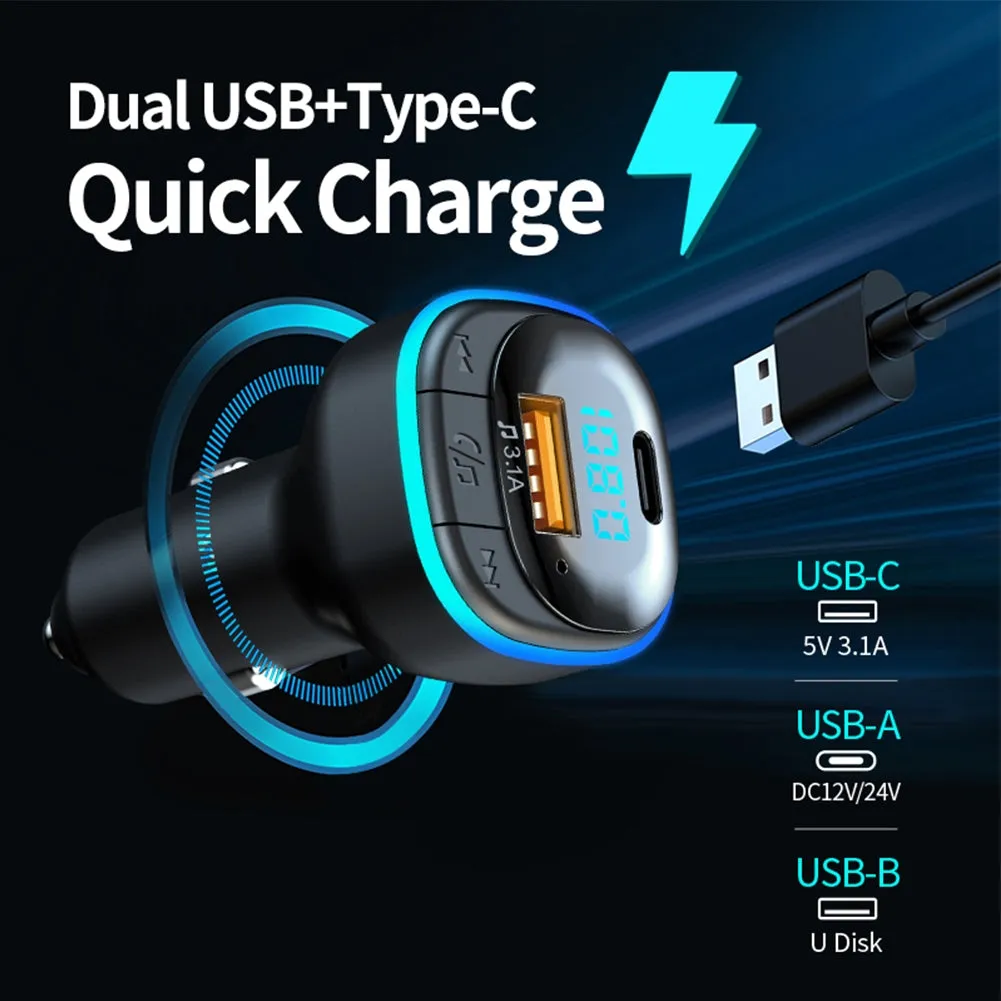 Car Bluetooth Kit Hands-free Mp3 Player Fast Charging Charger Fm