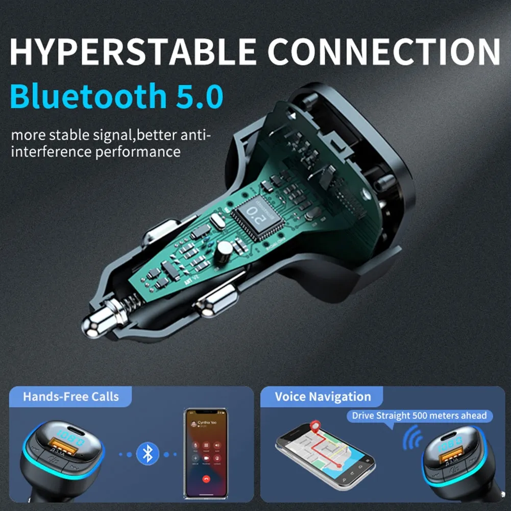Car Bluetooth Kit Hands-free Mp3 Player Fast Charging Charger Fm