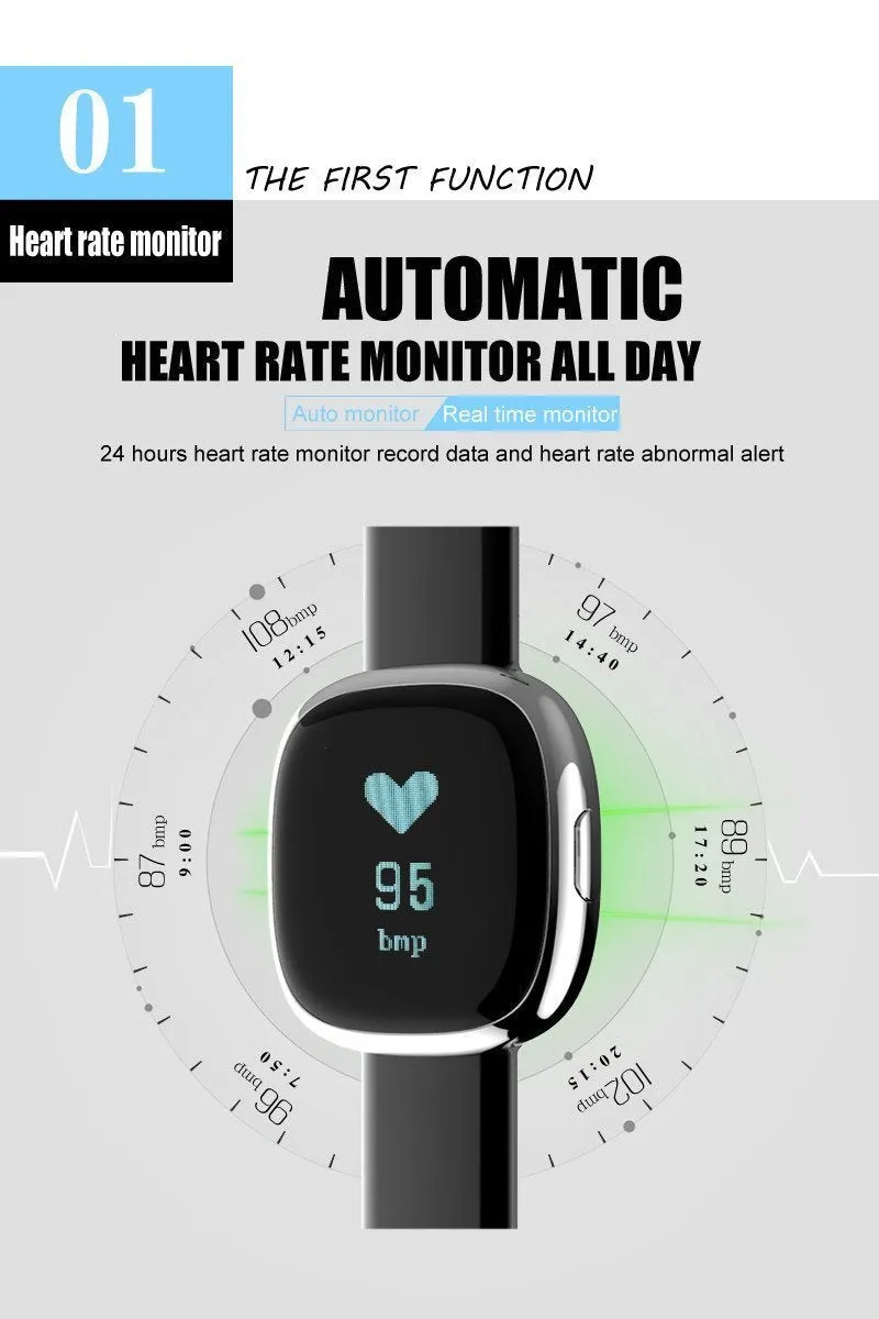 Classic Smart Watch Blood Pressure Heart Rate Monitor Smart Bracelet with Pedometer Sleep Fitness Tracker for Android IOS Smartphone