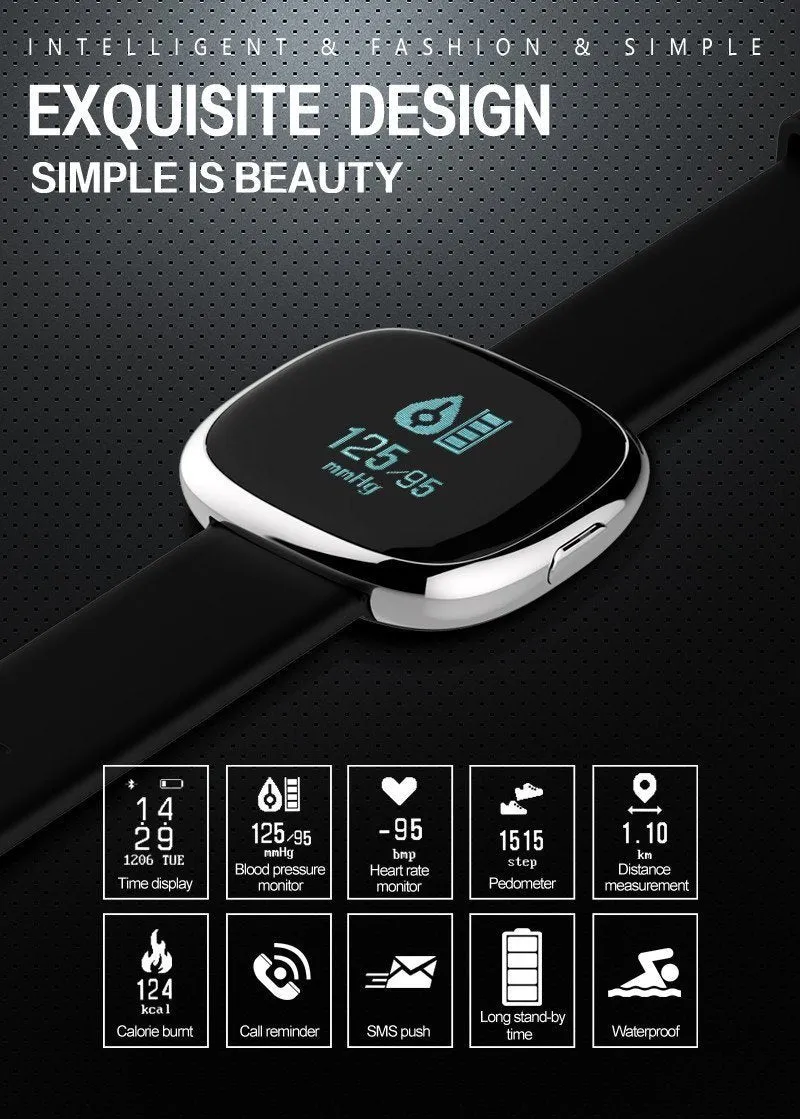 Classic Smart Watch Blood Pressure Heart Rate Monitor Smart Bracelet with Pedometer Sleep Fitness Tracker for Android IOS Smartphone