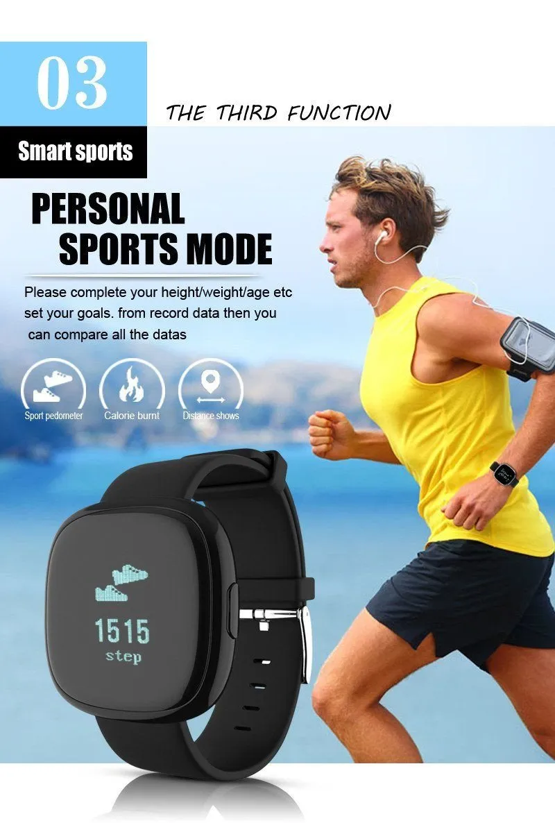 Classic Smart Watch Blood Pressure Heart Rate Monitor Smart Bracelet with Pedometer Sleep Fitness Tracker for Android IOS Smartphone