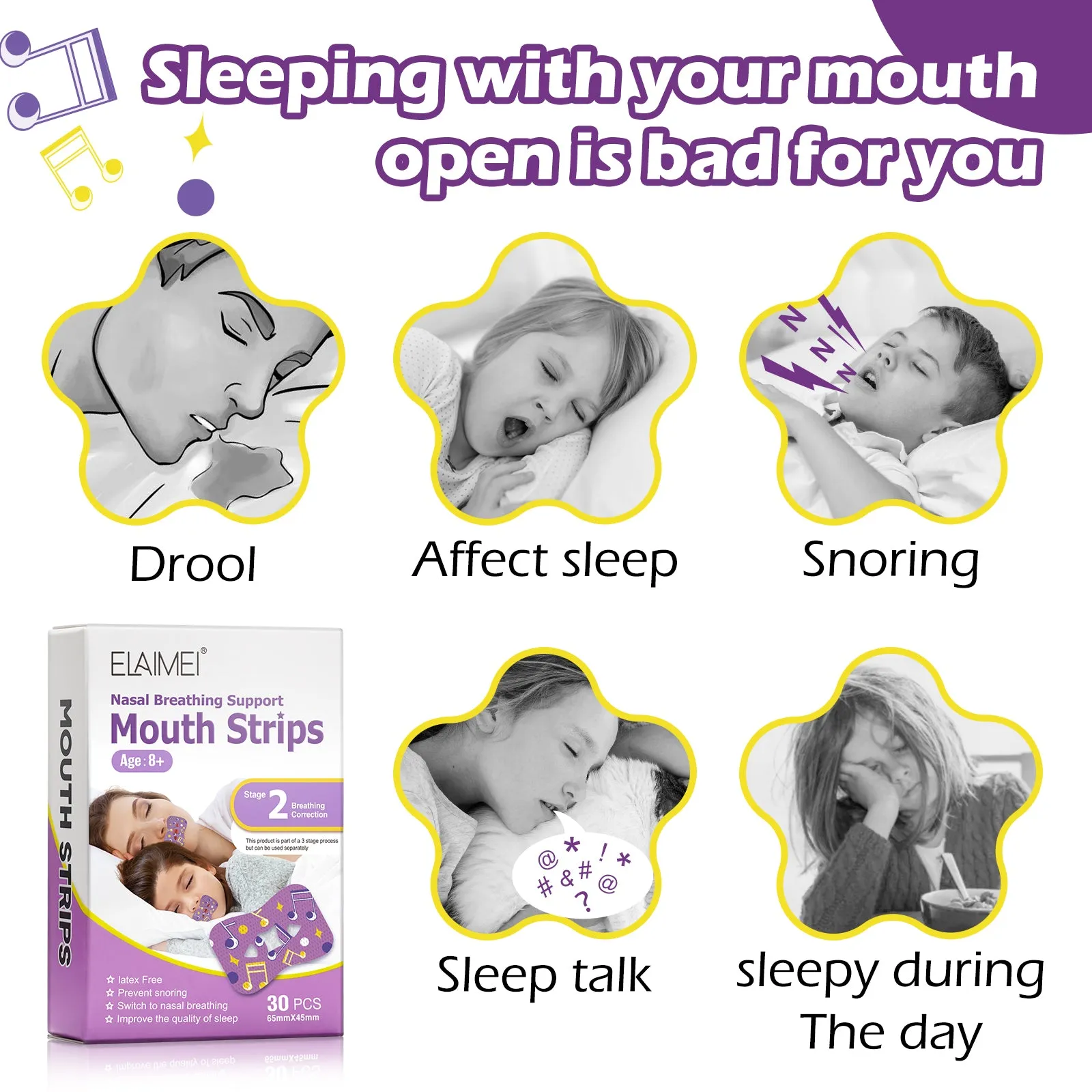 Elaimei Kids Sleep Strips, Nasal Breathing Support