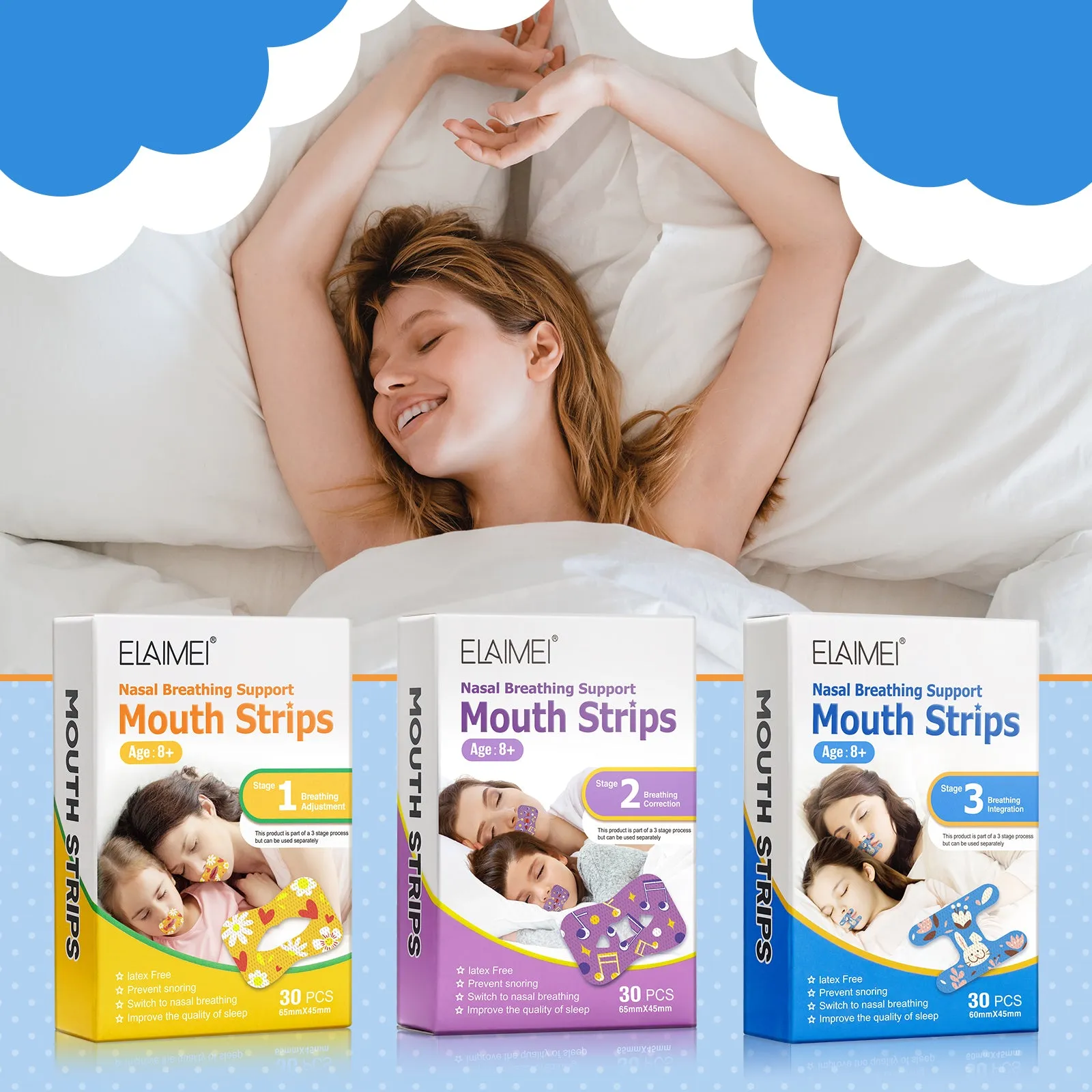 Elaimei Kids Sleep Strips, Nasal Breathing Support