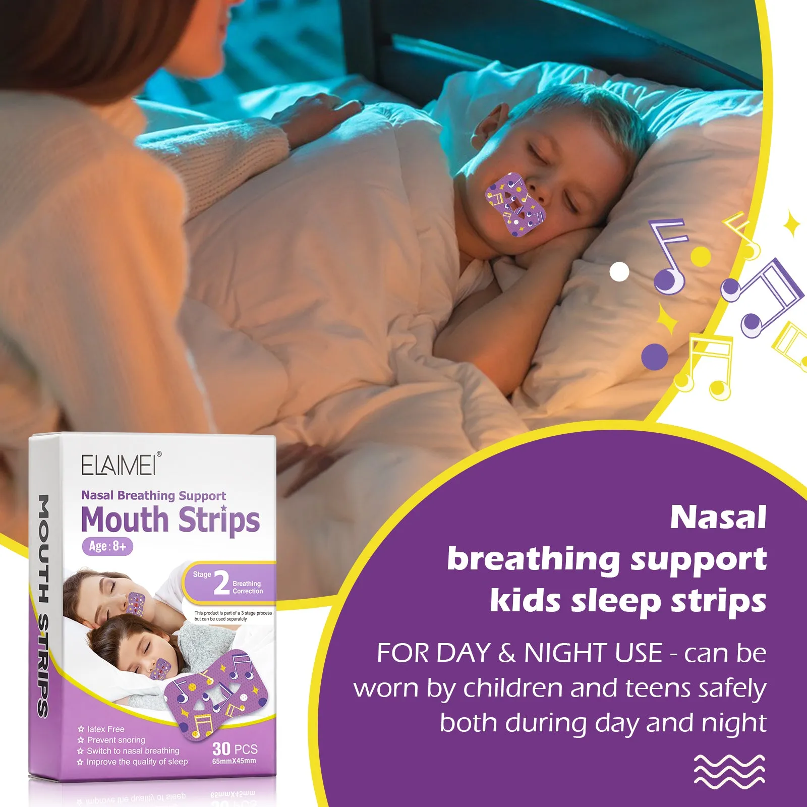 Elaimei Kids Sleep Strips, Nasal Breathing Support