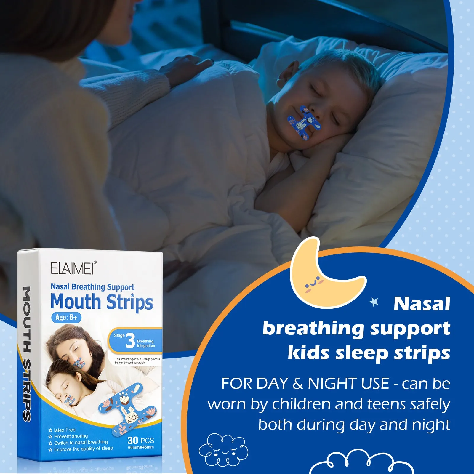 Elaimei Kids Sleep Strips, Nasal Breathing Support