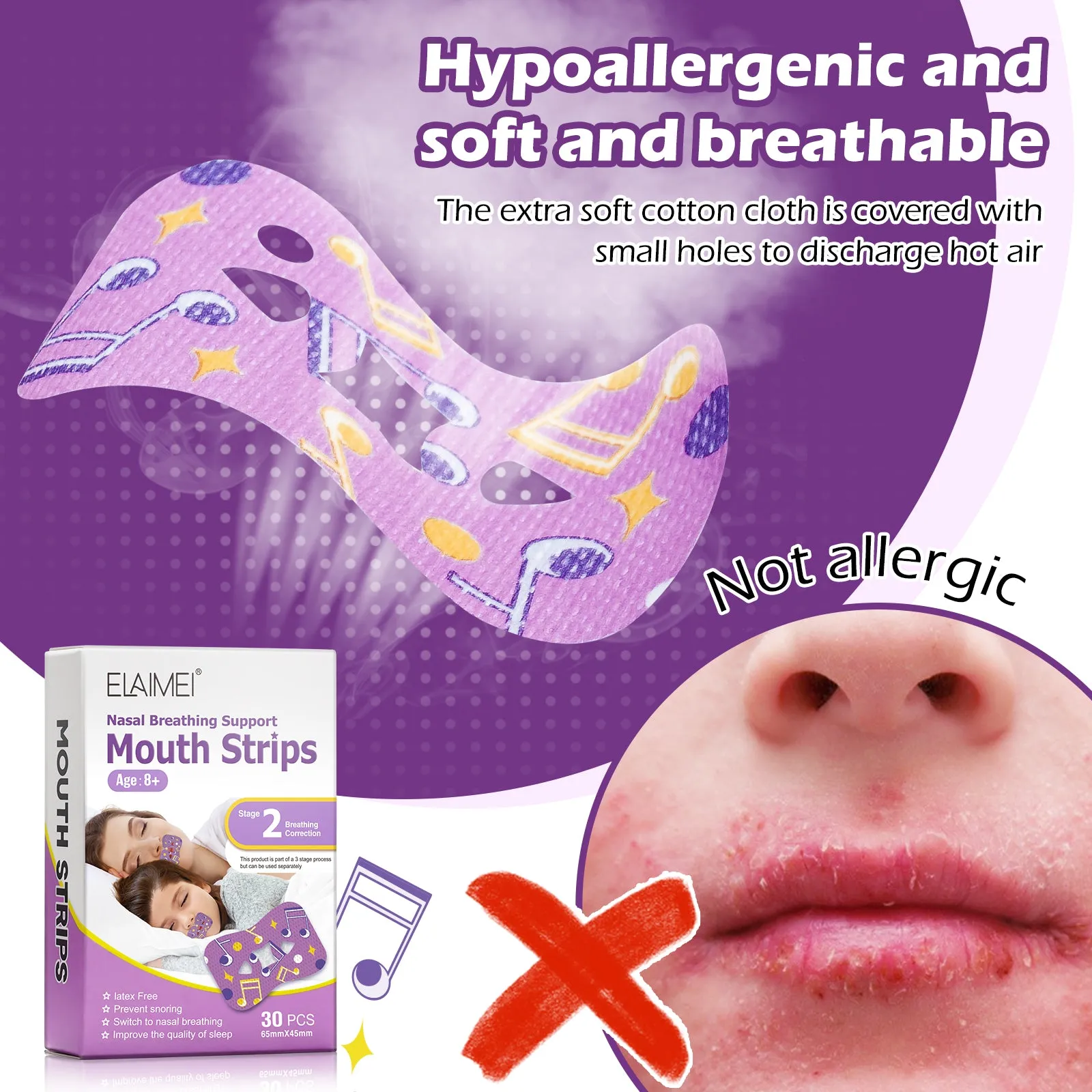 Elaimei Kids Sleep Strips, Nasal Breathing Support