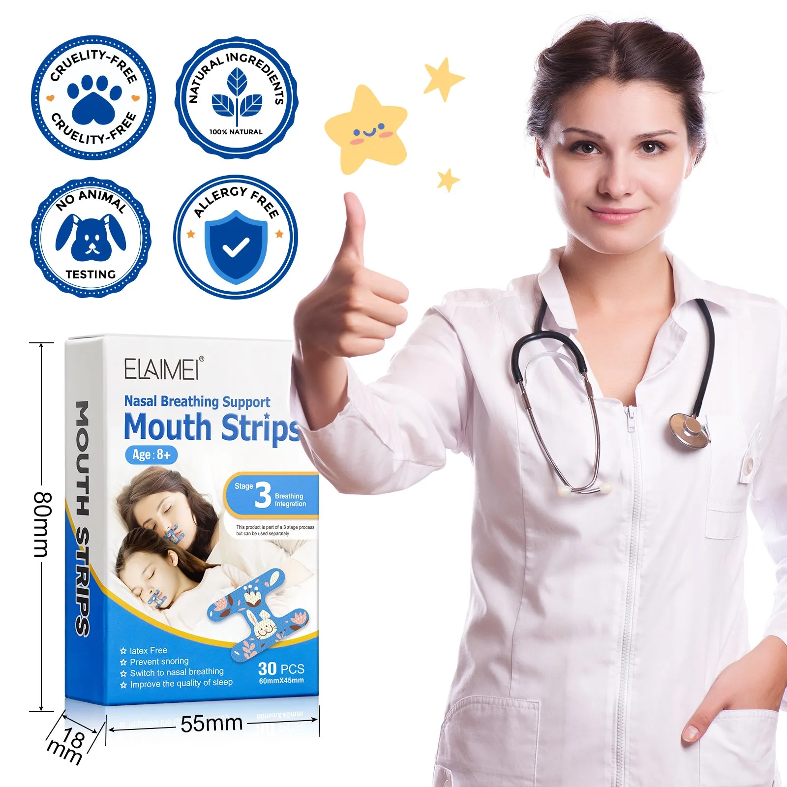 Elaimei Kids Sleep Strips, Nasal Breathing Support