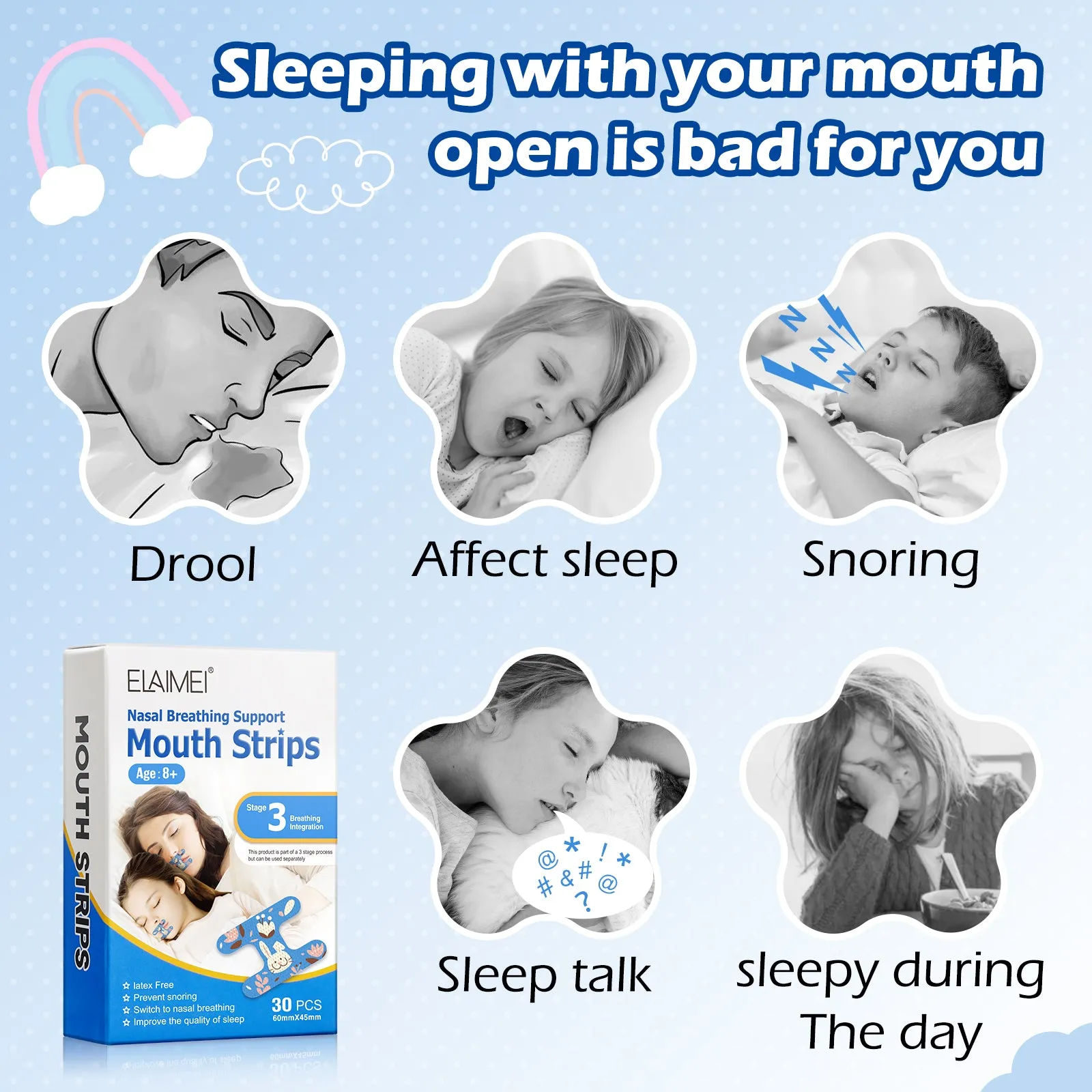 Elaimei Kids Sleep Strips, Nasal Breathing Support