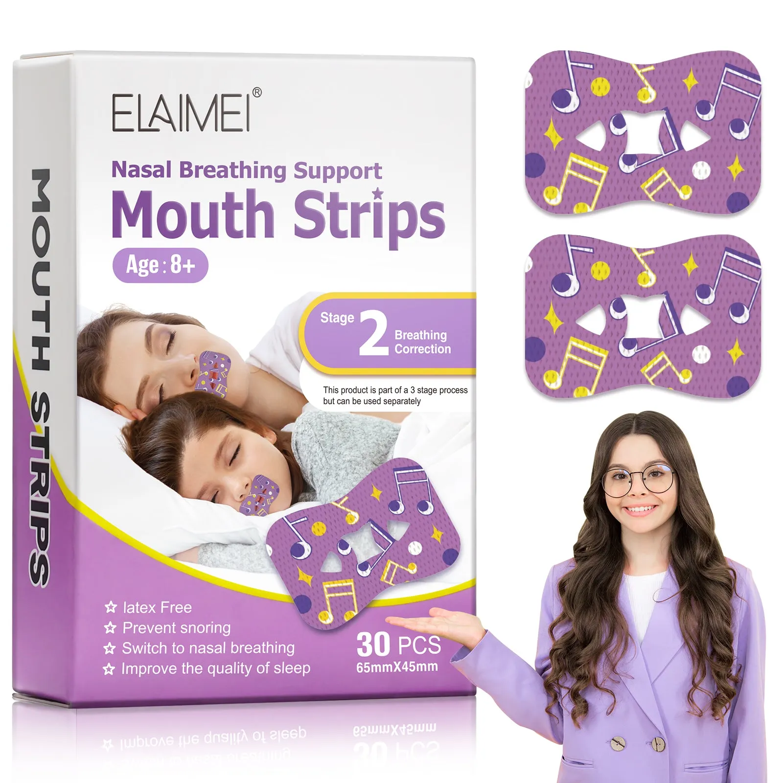 Elaimei Kids Sleep Strips, Nasal Breathing Support