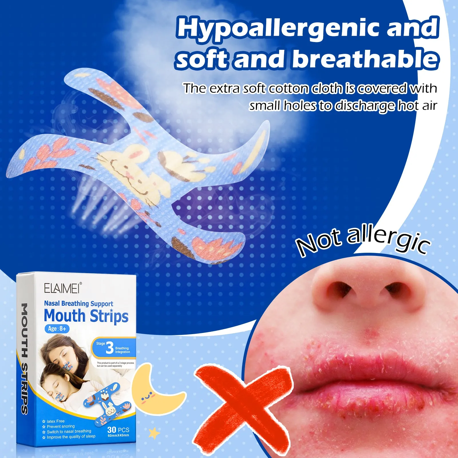 Elaimei Kids Sleep Strips, Nasal Breathing Support