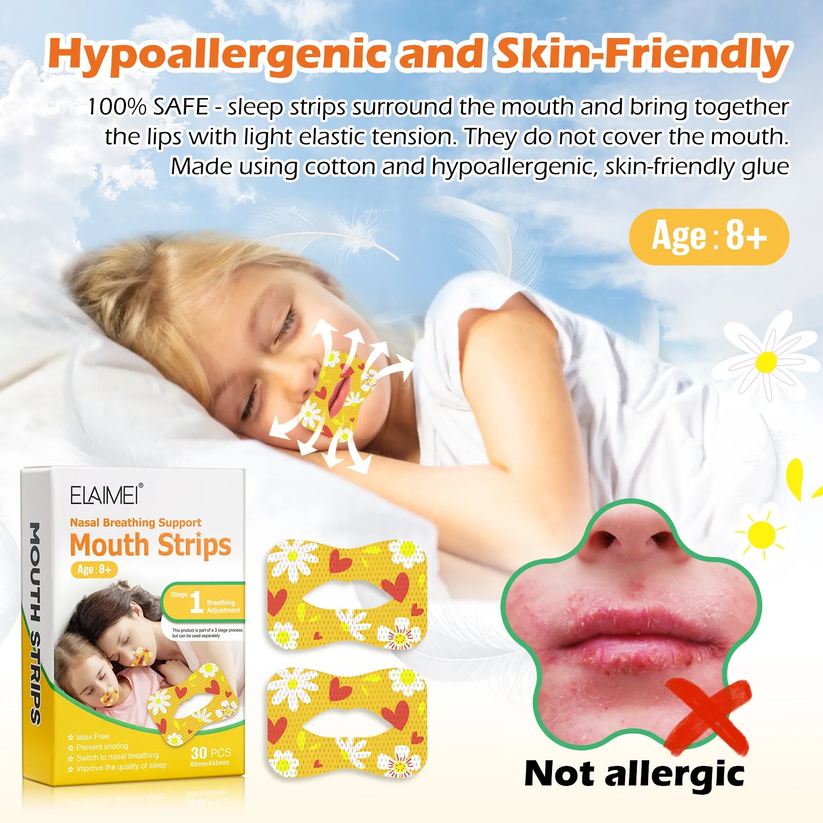 Elaimei Kids Sleep Strips, Nasal Breathing Support