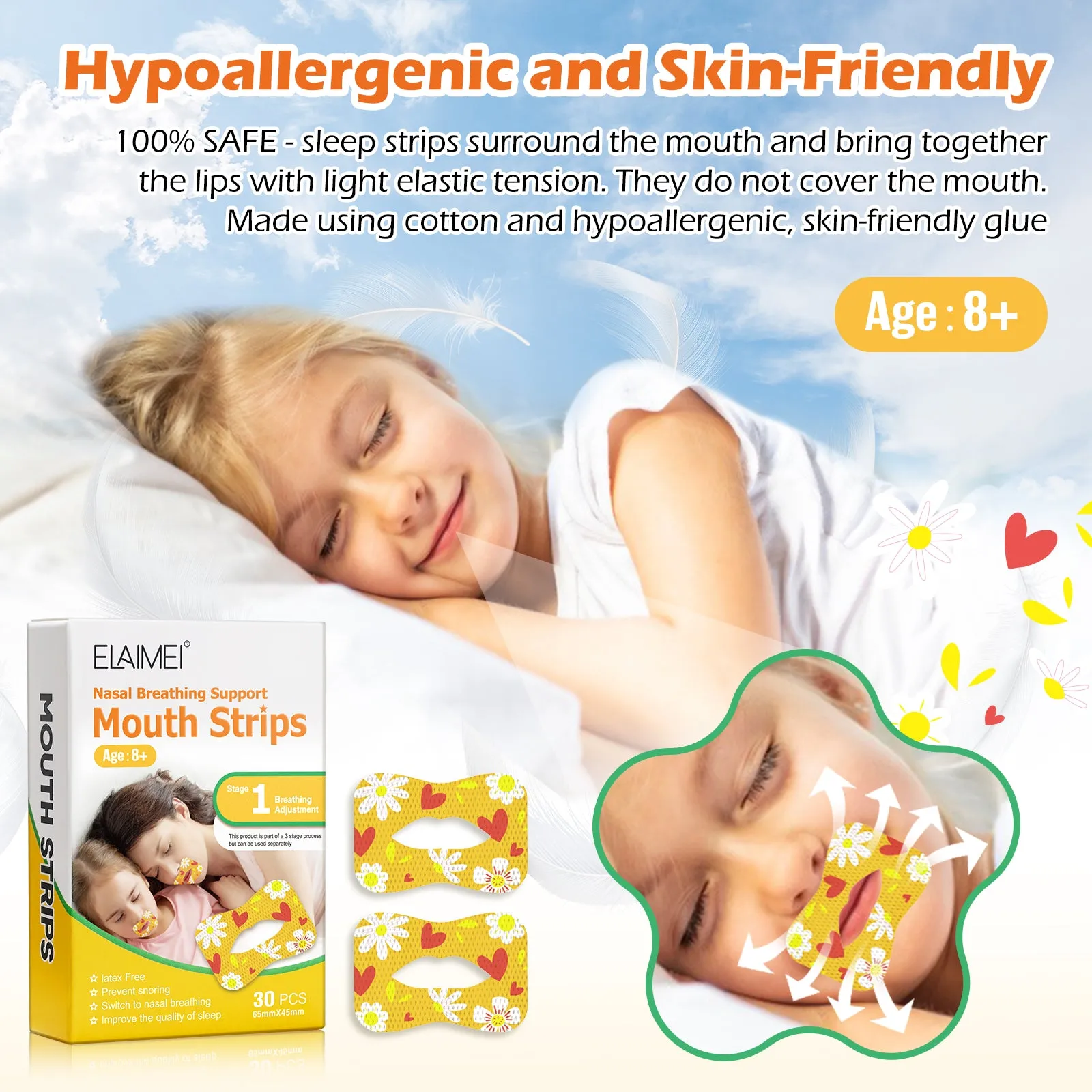 Elaimei Kids Sleep Strips, Nasal Breathing Support