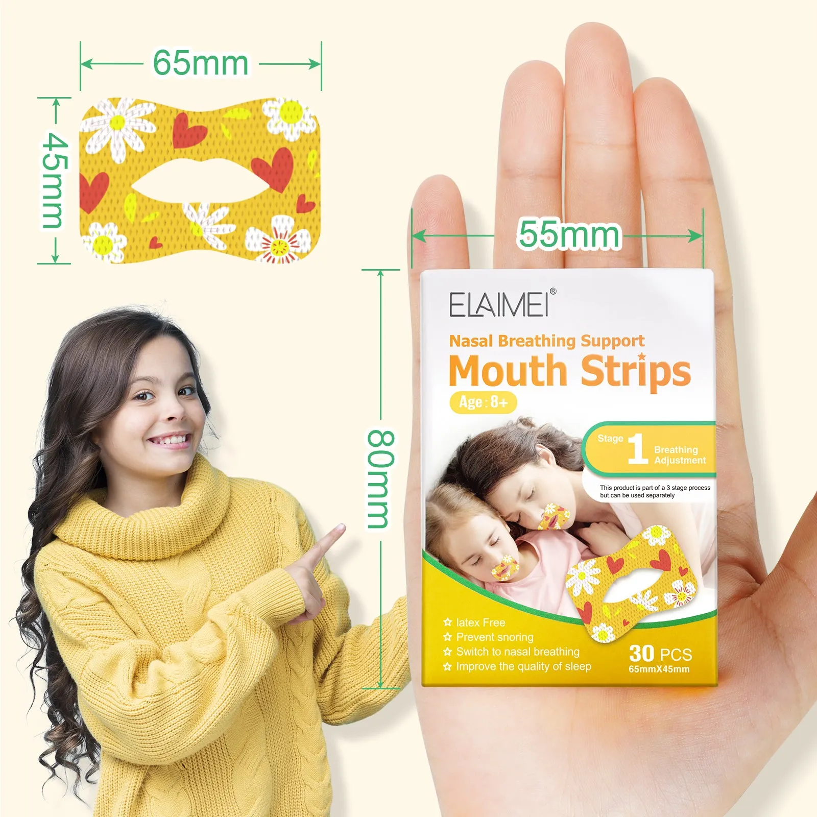 Elaimei Kids Sleep Strips, Nasal Breathing Support
