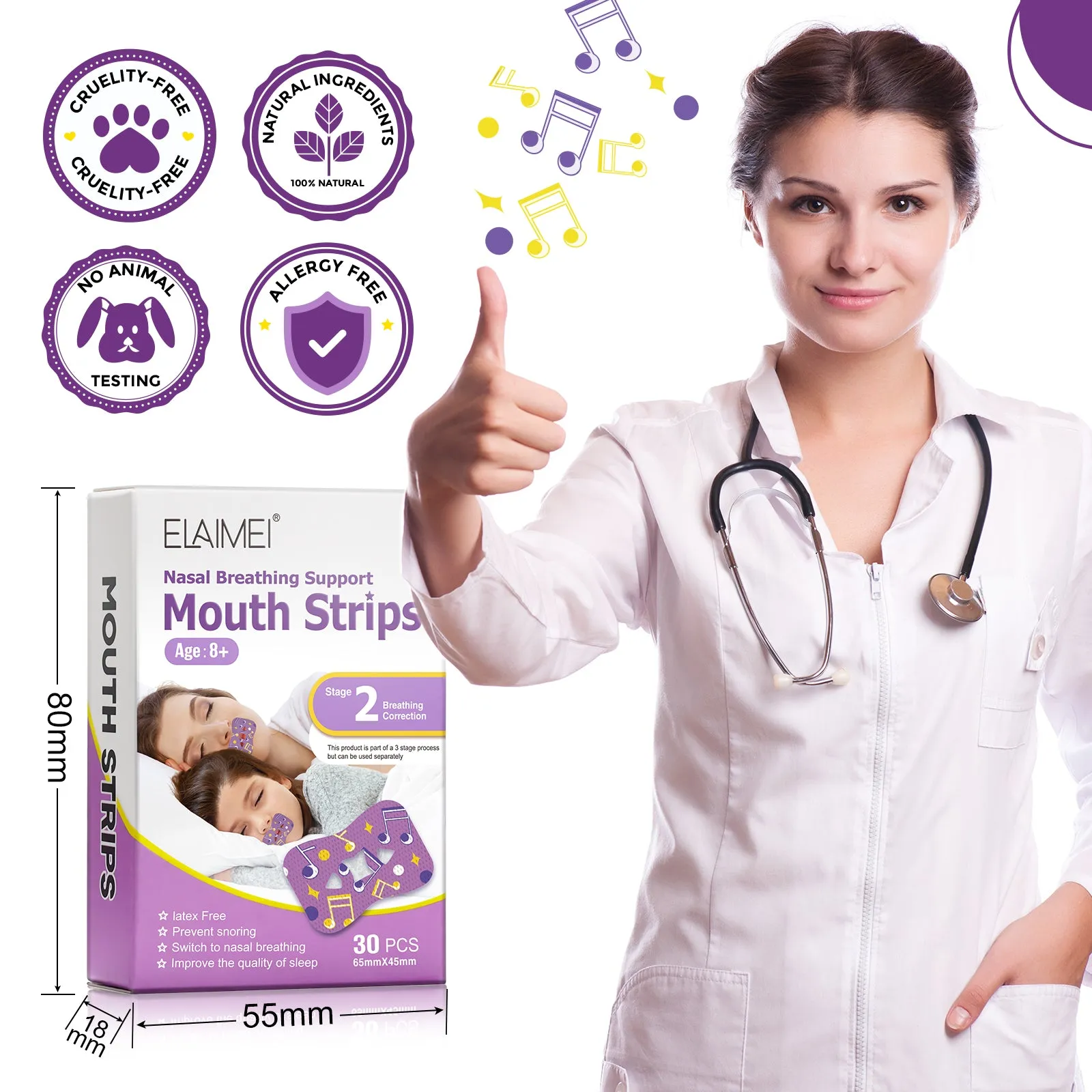 Elaimei Kids Sleep Strips, Nasal Breathing Support