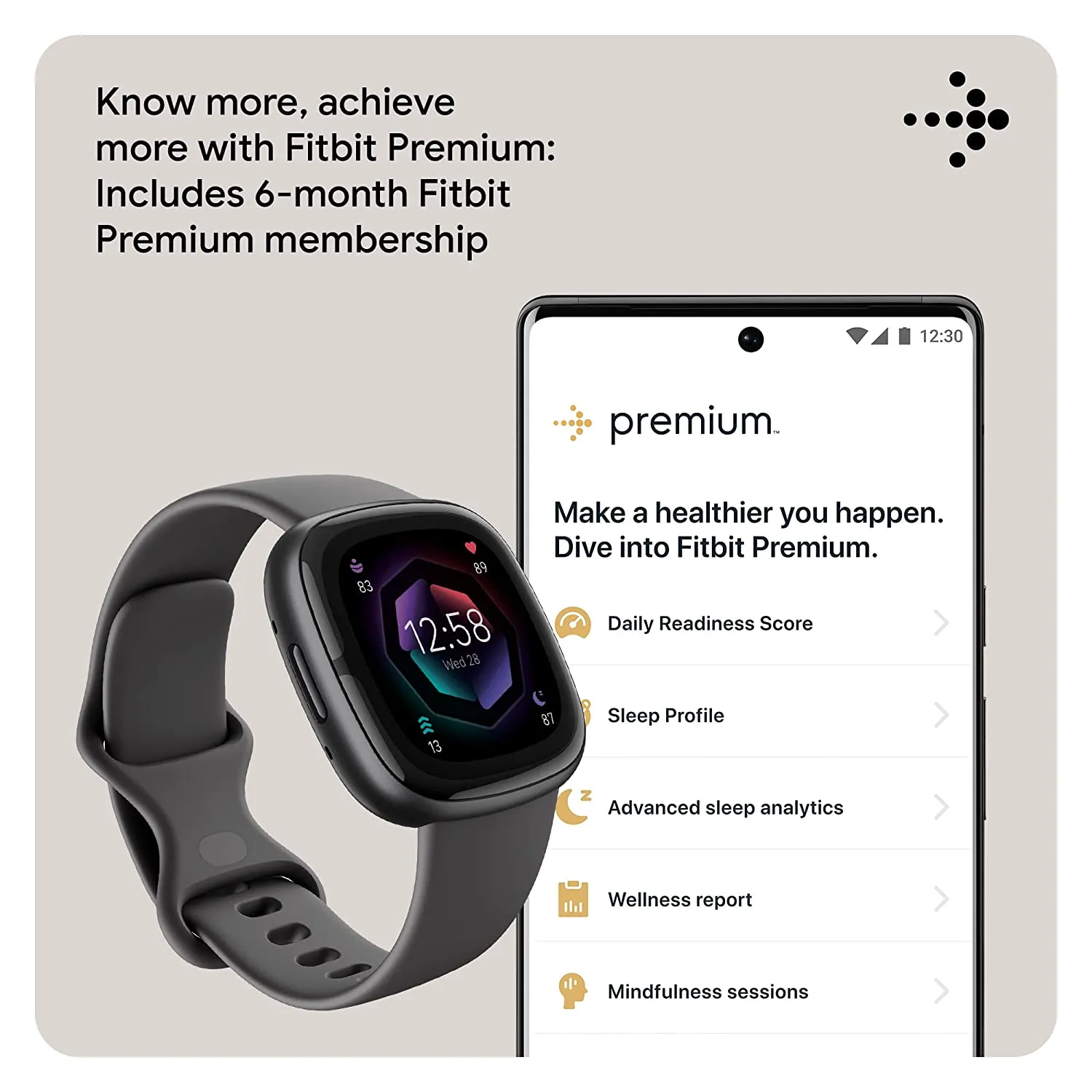 Fitbit Sense 2 Health & Fitness Watch Shadow Grey Graphite Aluminium