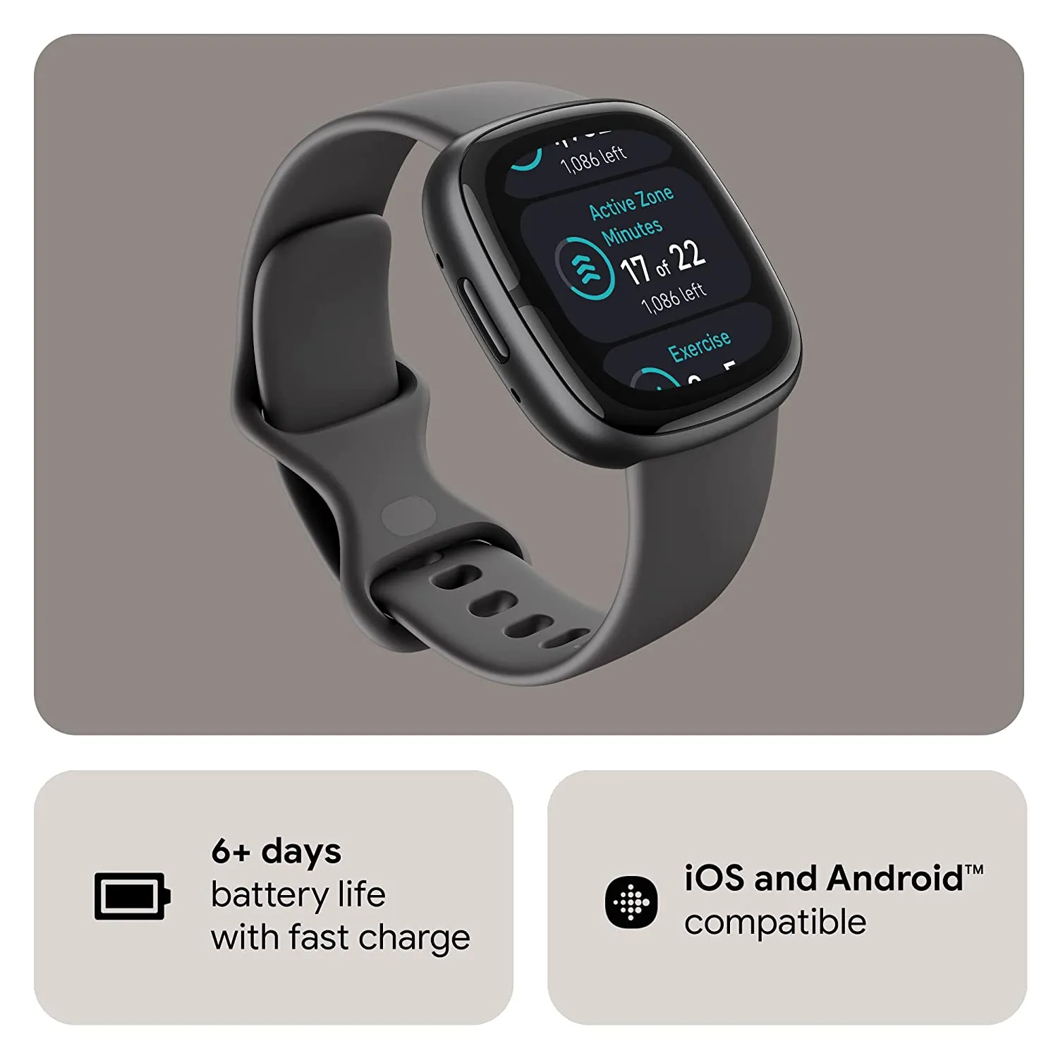 Fitbit Sense 2 Health & Fitness Watch Shadow Grey Graphite Aluminium