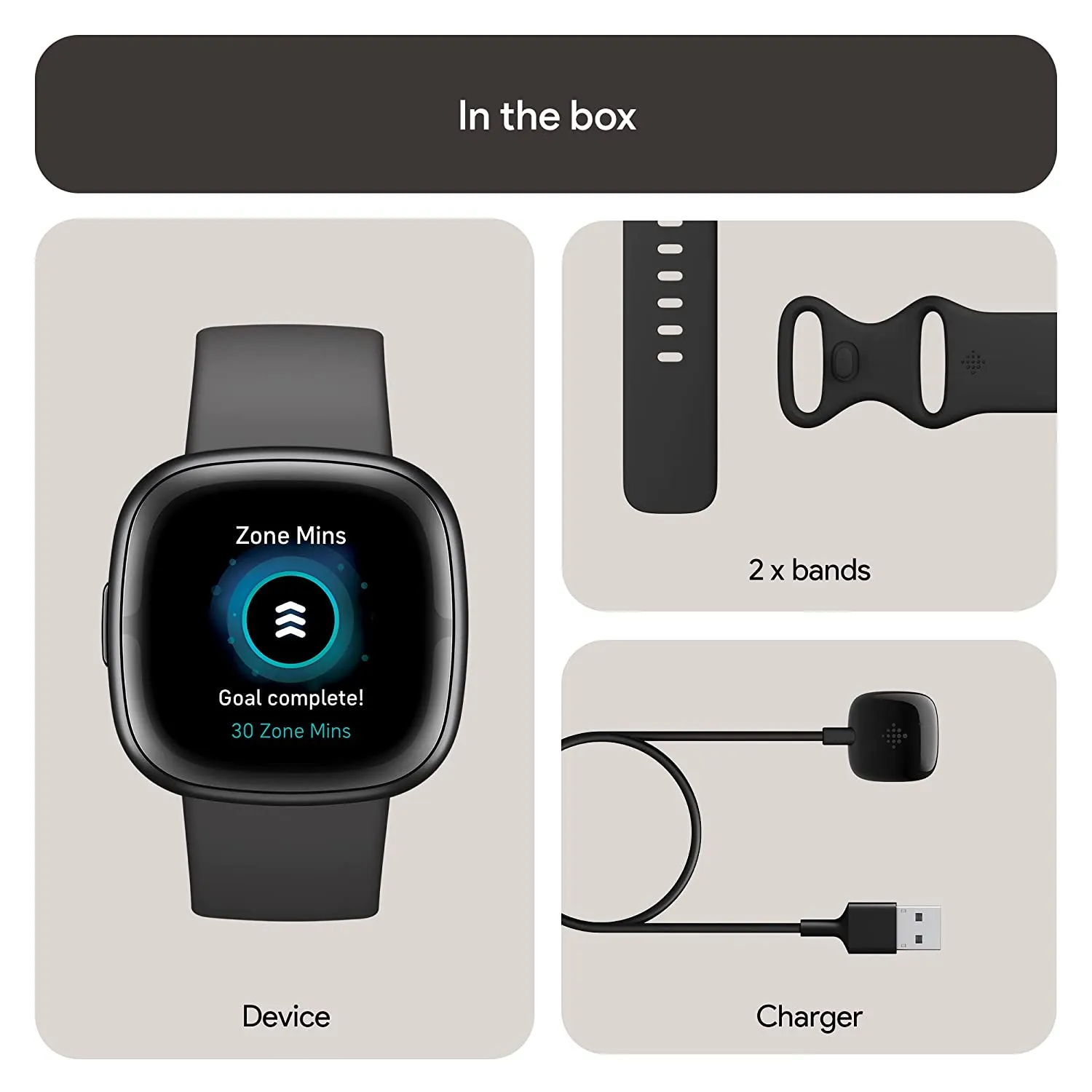 Fitbit Sense 2 Health & Fitness Watch Shadow Grey Graphite Aluminium