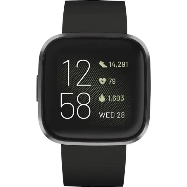 Fitbit - Versa 2 Smartwatch 40mm Aluminum - Black/Carbon with Silicone Band