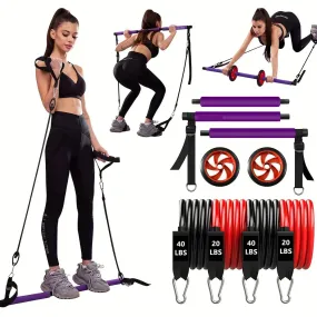 Fitness Pilates Bar Kit Resistance Bands with Ab Roller